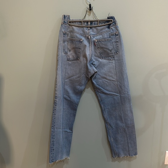 EB Denim Light Wash Button Fly Distressed Raw Hem Straight Leg Jeans - Picture 4 of 8